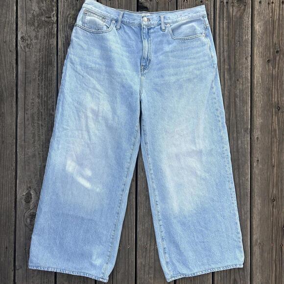 Madewell Plus Superwide Leg Jeans 32 Ahern Wash Light 100% Cotton Rigid High - Picture 3 of 8